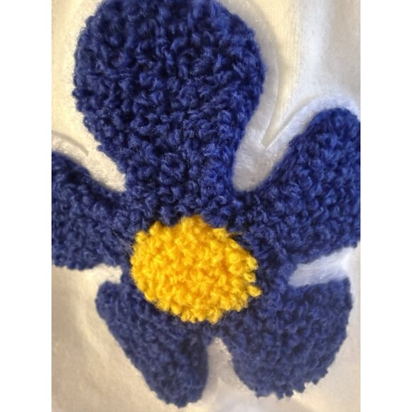 White Blue Stretch Soft Short Sleeve Tee with Blue YellowFloral Designs Appliqué - Picture 3 of 9